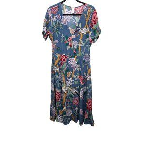 GP& J.Baker x H.M Floral & Bird Patterned Short-Sleeve Max Dress V-Neckline Ligh
